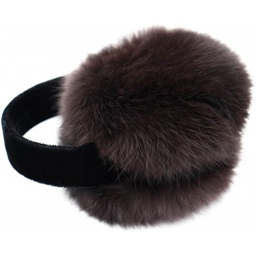 surell Real Rabbit Fur Earmuffs with Velvet Band Women's Fall and Winter Fashion Earmuffs Comfortable Fuzzy Headband Women's Fashion Brown - BOI2CZGDL