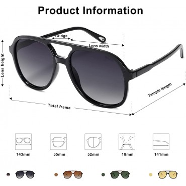 SOJOS Retro Square Polarized Sunglasses 70s Vintage Oversized Shades Double Bridge Sun Glasses SJ2174 - BXA07DMJR