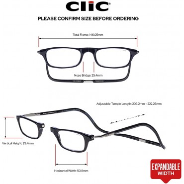 CliC Magnetic Reading Glasses Expandable Adjustable Temple Computer Readers Original Expandable Black 2.00 Magnification - B7OGFWBS0