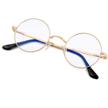 Eylrim Round Blue Light Blocking Glasses for Women Men Circle Clear Lens Metal Frame Eyeglasses Non Prescription - BHM6BPHYZ