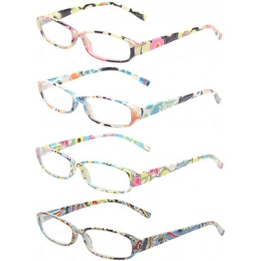 Reading Glasses 4 Fashion Women Eyeglasses with Floral Design Classic Spring Hinge Readers - B2ZDLZHYP