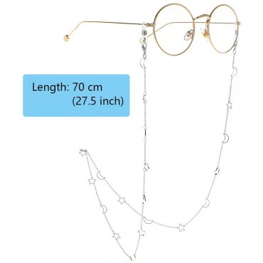 Aabellay 2PCS Eyeglass Chain Sunglass Strap Holder Reading Glass Cords Lanyard Necklace Eyewear Retainer Metal Long Necklace Accessories with Rubber Ends –Style Star and Moon - B66AXEEZ5