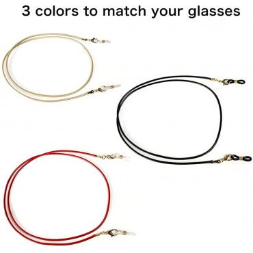 Festful Glasses Chain,3 PCS PU Leather Glasses Strap For Men Women,Sunglasses Strap,Mask ChainBLack Red Apricot… - B9DH5GEX6