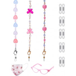 Mask Chains for Kids 3Pack Acrylic Glasses Chain Face Mask Holder Lightweight Lanyard Beaded Mask Anti-Lost Necklace with 16 Eyeglasses Chain Ends for Teens Girls Women Gifts - BV8KBZS76