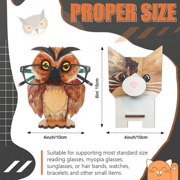 2 Pieces Wooden Animal Eyeglasses Holder Cat and Owl Glasses Stand Holder Wood Display Rack for Reading Glasses Sunglasses for Office Home Bedroom Desk Decoration Accessories - B95OANIMO