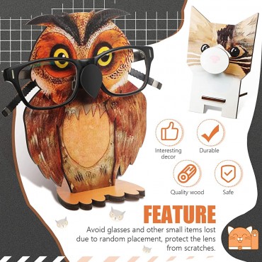 2 Pieces Wooden Animal Eyeglasses Holder Cat and Owl Glasses Stand Holder Wood Display Rack for Reading Glasses Sunglasses for Office Home Bedroom Desk Decoration Accessories - B95OANIMO