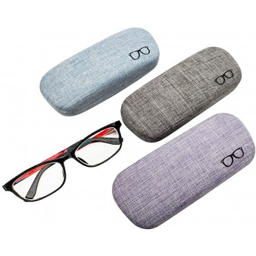 3Pack Hard Shell Eyeglasses Case Protector Linen Fabrics Large Glasses Case Concise - BJLXV4VUC