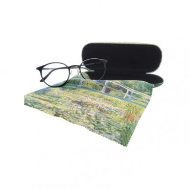 Claude Monet Painting Art Premium Quality Bridge Over a Pond Eyeglass Case and Matching Microfiber Eyeglass Cleaning Cloth - BQXYQ7CK3
