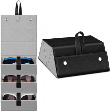 Fintie Sunglasses Organizer Case with 3 Slot Travel Glasses Case Storage Foldable Eyeglasses Holder Box for Women Men Black - BY78TRX9U