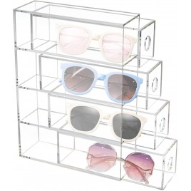 Sumerflos Acrylic Sunglasses Case Storage Box with 4 Clear Divided Drawers for Glasses Eye Glass Cases Accessories Cosmetic Tabletop Display Organizer Holder Use Horizontally or Vertically-Clear - BBBAUVMT1