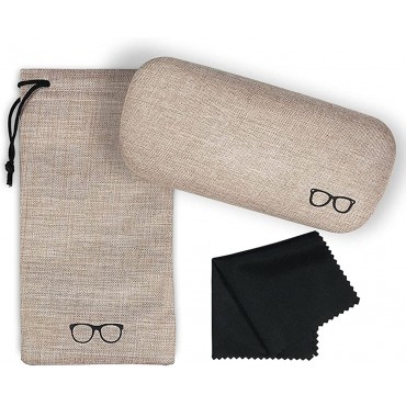Yulan Hard Shell Glasses Case,Linen Fabric Large Case for Eyeglasses and SunglassesIncludes Glasses PouchKhaki Large - BWLUUICEC