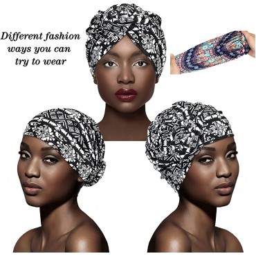 12 Pieces Hair Bonnets for Women African Head Wraps Turban Flower Caps Vintage Beanie Headscarf Elastic Headwraps for Women - BM54D8A35