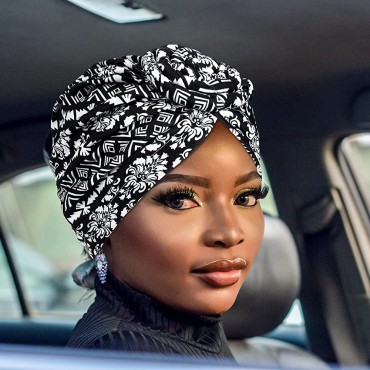 12 Pieces Hair Bonnets for Women African Head Wraps Turban Flower Caps Vintage Beanie Headscarf Elastic Headwraps for Women - BM54D8A35