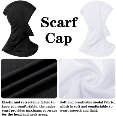 2 Pieces Modal Hijab Cap Adjustable Muslim Stretchy Turban Full Cover Shawl Cap Full Neck Coverage for Lady - BRJ552IPS