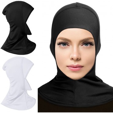 2 Pieces Modal Hijab Cap Adjustable Muslim Stretchy Turban Full Cover Shawl Cap Full Neck Coverage for Lady - BRJ552IPS
