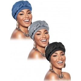 3 Pieces Head Wrap Turban Headwear Pre-Tied Twisted Braid Hair Cover Headwrap Hats for Women Girls - BERRH0ICF