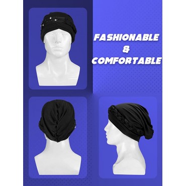 3 Pieces Women Turban Head Wrap Pre Tied Bonnet Beanie Hat Pearl Beading Sleeping Cap Headwrap - BS9ONEY0N