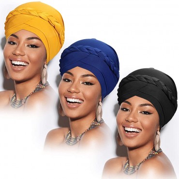 3 Pieces Women Turban Pre-Tied Bonnet Braid Turban African Head Wrap for Woman - B7NPJBDFL