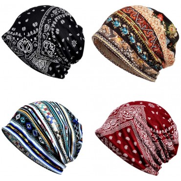 4 PCS Women Baggy Slouchy Beanie Chemo Hat Cap Slouchy Snood Hat Cancer Headwear - BXVJILAED