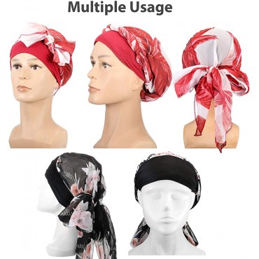 4 Pieces Headwear Turban Sleep Beanie Head Scarf Long Hair Head Turbans for Women - BSFQ9TLPC