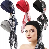 4 Pieces Headwear Turban Sleep Beanie Head Scarf Long Hair Head Turbans for Women - BSFQ9TLPC