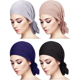 4 Pieces Slip-On Pre-Tied Head Scarves Women Headwear Turban Beanie Caps Head Wrap Headscarf for Women Girls - B5DXFZMGV