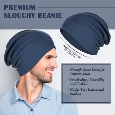4 Pieces Soft Cotton Slouchy Beanie Lightweight Workout Beanie Hats Baggy Skull Cap Stretchy Chemo Hats for Men Women - BO2CNSCOV