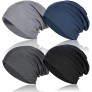 4 Pieces Soft Cotton Slouchy Beanie Lightweight Workout Beanie Hats Baggy Skull Cap Stretchy Chemo Hats for Men Women - BO2CNSCOV