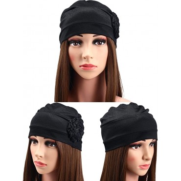 6 Pieces Women Turban Flower Caps Elastic Beanie Headscarf Vintage Headwrap Hats - BXDNH7Y6Z