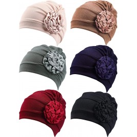 6 Pieces Women Turban Flower Caps Elastic Beanie Headscarf Vintage Headwrap Hats - BXDNH7Y6Z