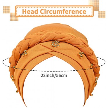 African Women Turban Cap Headscarf Pre-Tied Bonnet Plait Stretch Beanie Twisted Braid Wrap Hair Cover Wrap Hat Headwrap - B3VFFOE2F