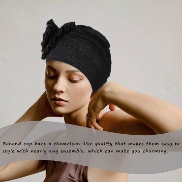 Bohend Women Turban Flower Headband Elastic Cap Pre-Tied Scarf Bonnet Beanie Headwrap Hats - BDHTM7IST