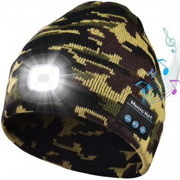 Bosttor Bluetooth Beanie Hat with Light Headlamp Cap with Headphones and Built-in Speaker Mic Gifts for Men Women Teen - BNVFPI4BI