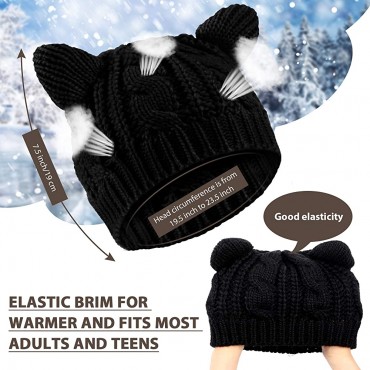 Cat Ear Beanie Hat Cute Cat Knitted Hat Winter Knit Cable Hat for Women Girls - B6Y6THKIK