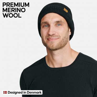 DANISH ENDURANCE Classic Merino Wool Beanie for Men & Women Soft Unisex Cuffed Plain Knit Hat with Recycled Materials - BR0T5OJRP