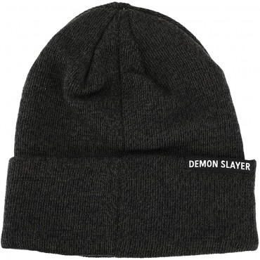 Demon Slayer Character Embroidered Art Black Cuffed Knit Hat - BQ3GSK3NO
