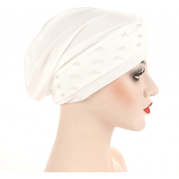Fxhixiy Women Turban Head Wrap Pre-Tied Beaded Silky Cap Chemo Beanies Chemical Cancer Hair Cover Hat - BK1VUMNJ3