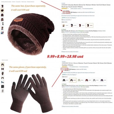 HINDAWI Winter Slouchy Beanie Gloves for Women Knit Hats Skull Caps Touch Screen Mittens - B4SZ8GSPL