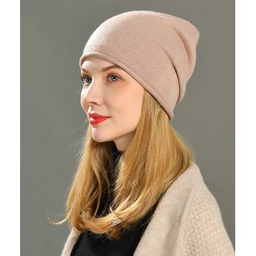 jaxmonoy Winter Knit Beanie Hats for Women ，Cashmere Wool Blend Warm Soft Knitted Slouchy Skully Beanies Cap Hat - BIR0H523Y