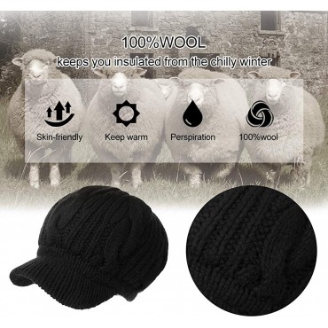 Jeff & Aimy Women's 100% Wool Knit Visor Beanie Newsboy Cap Cold Weather Warm Winter Hat - BCSRHZY2D