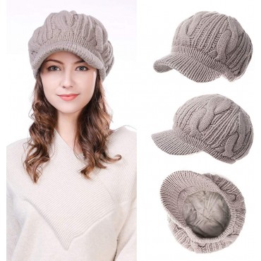 Jeff & Aimy Women's 100% Wool Knit Visor Beanie Newsboy Cap Cold Weather Warm Winter Hat - BCSRHZY2D