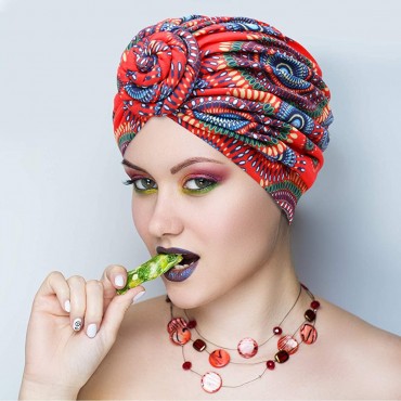 SATINIOR 4 Pieces African Pattern Headwrap Pre-Tied Bonnet Turban Knot Beanie Cap Headwrap Hat - BDEEUCAEP