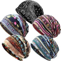 SATINIOR 5 Pieces Women's Slouchy Beanie Hat Baggy Skull Sleep Cap Turban Headwear - B64YDFZNF