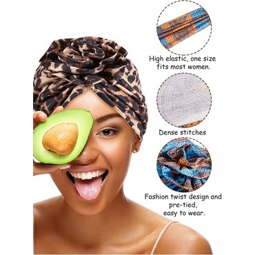 SATINIOR 6 Pieces Women Turban Flower African Pattern Headwrap Sleep Beanie Pre-Tied Bonnet Elastic Knot Cap - B2SC884LL
