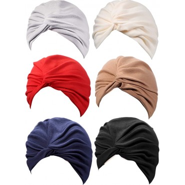 SATINIOR 6 Pieces Women Turban Hats Twisted Beanie Hair Wrap Stretch Headwrap Cap - BML85URG7