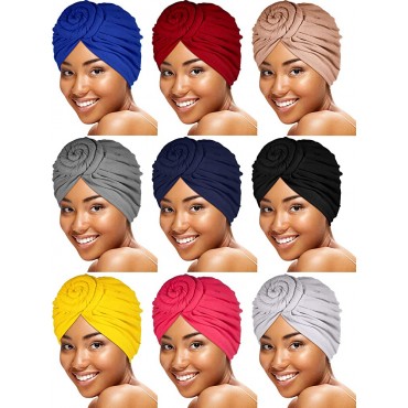 SATINIOR 9 Pieces Women Knotted Turban Hat African Turban Beanie Pre-Tied Bonnet Cap Headwrap - B7HI37YRA