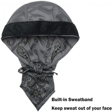 Super Absorbent Skull Caps Built-in No Sweat Liners Moisture Absorbent Bandana Headbands for Men Women Dew Rag with Sweatband - BM9BPN4NY
