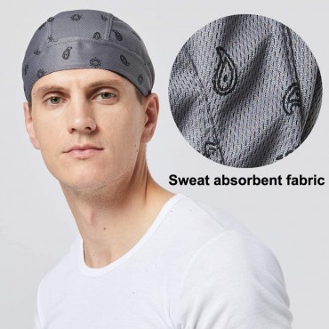 Super Absorbent Skull Caps Built-in No Sweat Liners Moisture Absorbent Bandana Headbands for Men Women Dew Rag with Sweatband - BM9BPN4NY