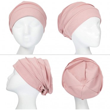 Syhood 4 Pieces Slouchy Beanies Hats Soft Cotton Sleep Cap Stretchy Sleeping Cap Headwear for Women - BKL1JS9P7