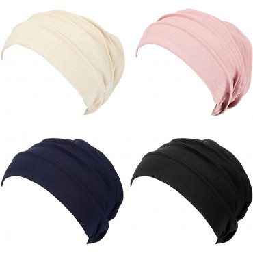 Syhood 4 Pieces Slouchy Beanies Hats Soft Cotton Sleep Cap Stretchy Sleeping Cap Headwear for Women - B5VB1LSJN